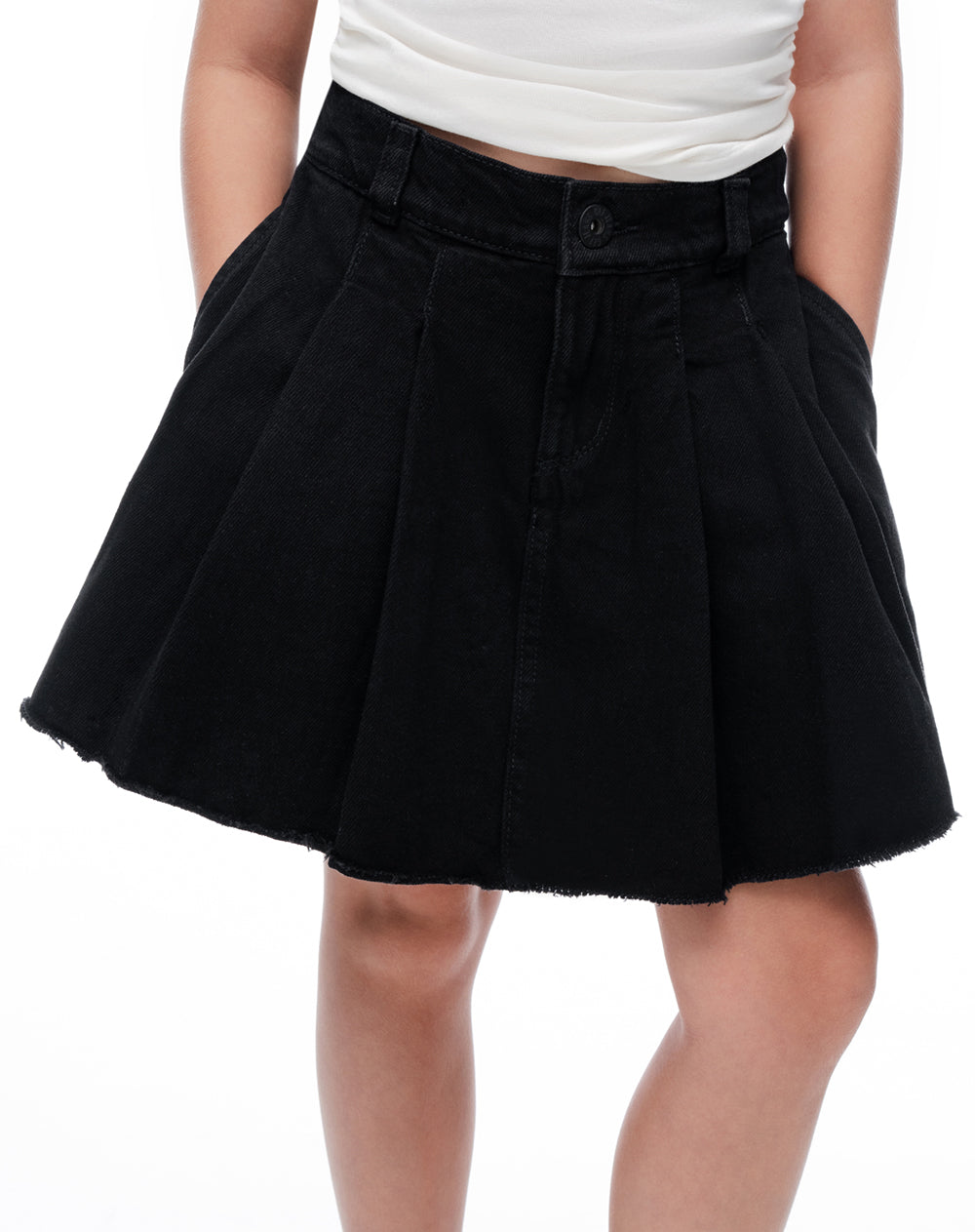 Falda corto tiro medio denim negro niña