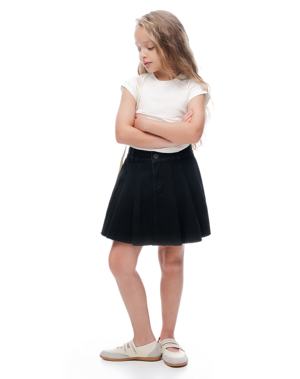 Falda corto tiro medio denim negro niña