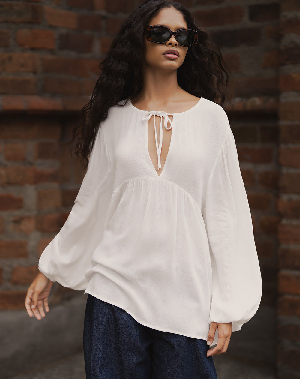 Camisa oversized manga larga blanca mujer