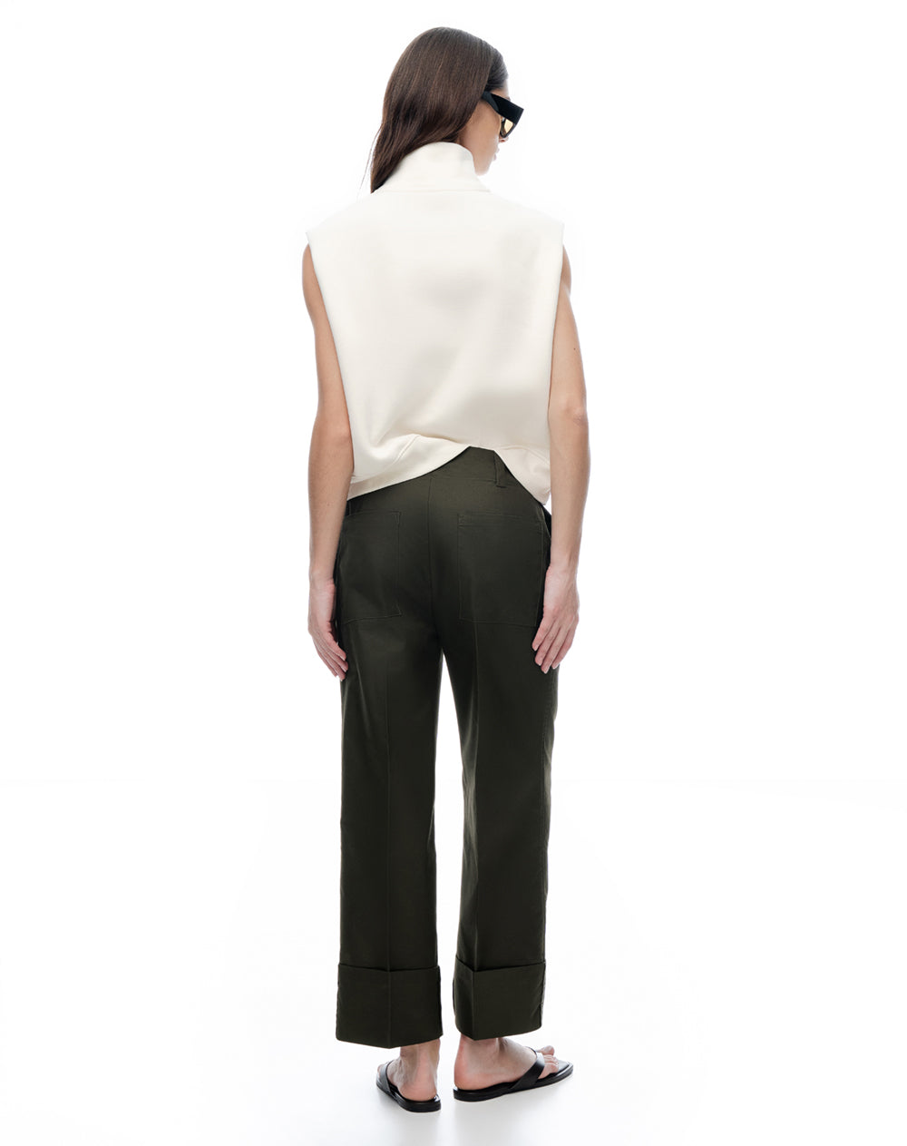 Pantalón regular tiro medio drill verde mujer