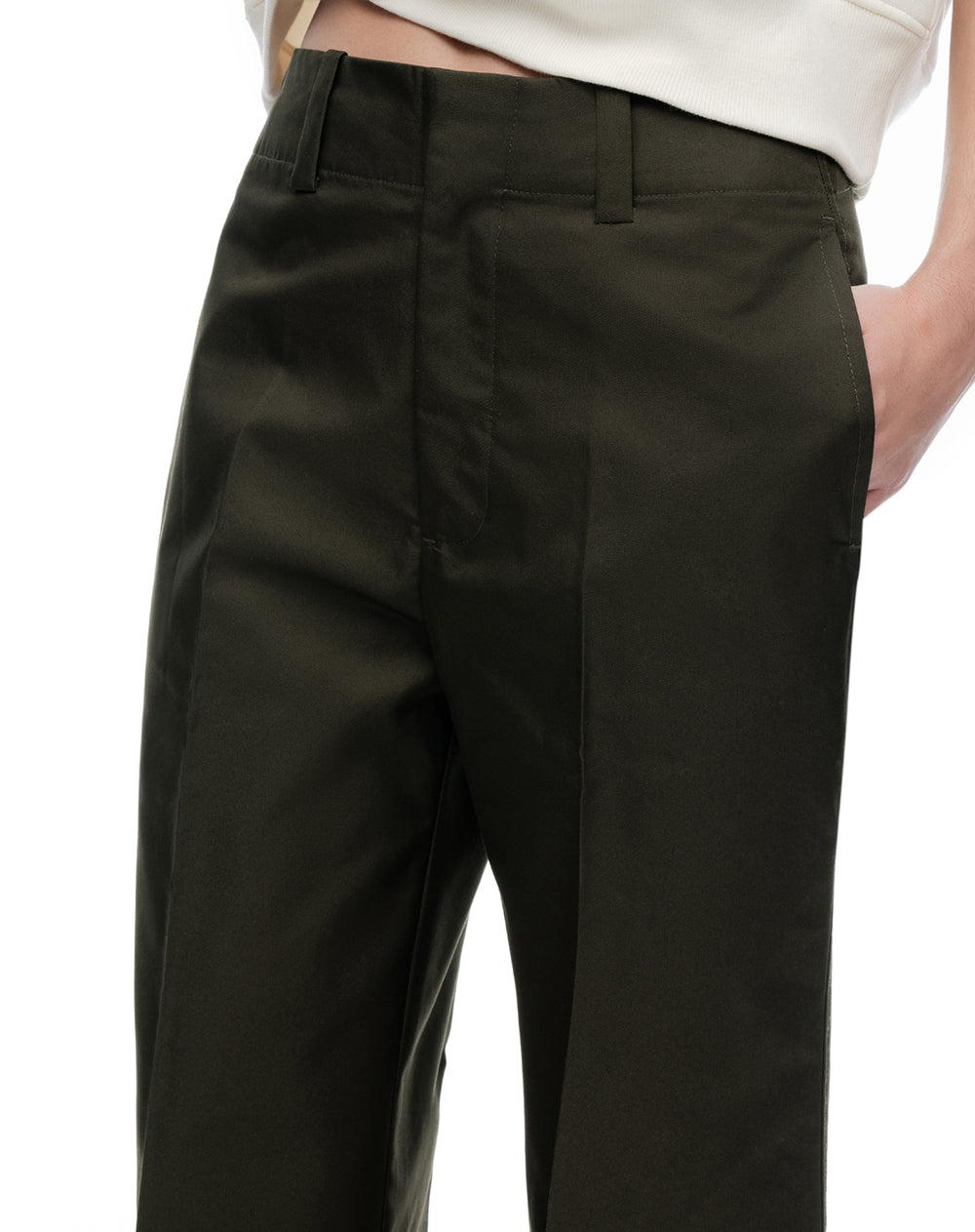 Pantalón regular tiro medio drill verde mujer