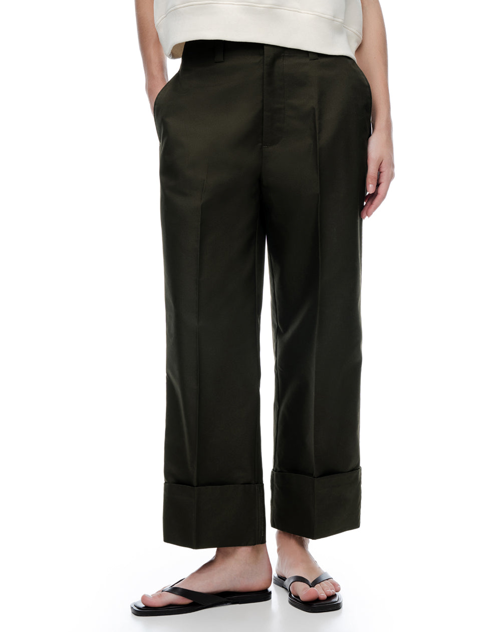 Pantalón regular tiro medio drill verde mujer