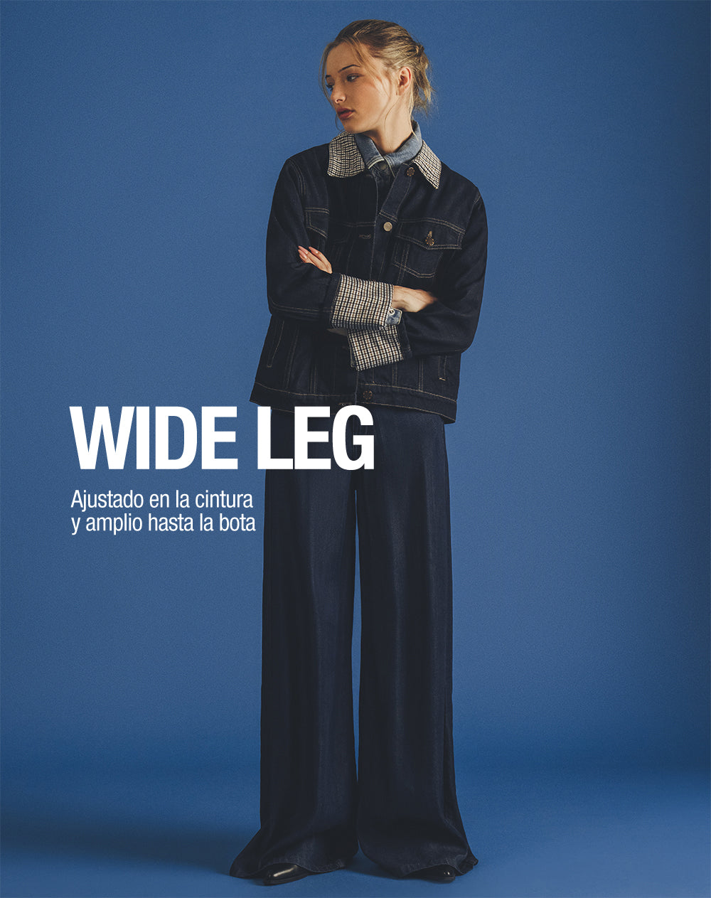 Jean wide leg tiro medio índigo oscuro mujer