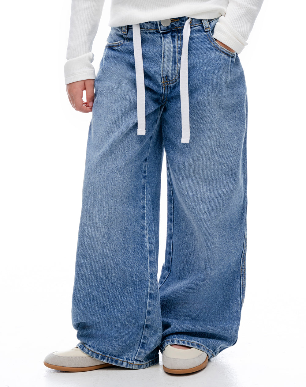 Pantalón loose tiro medio índigo niña