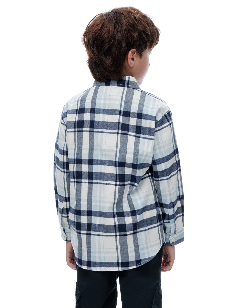 Camisa relaxed manga larga azul con cuadros niño