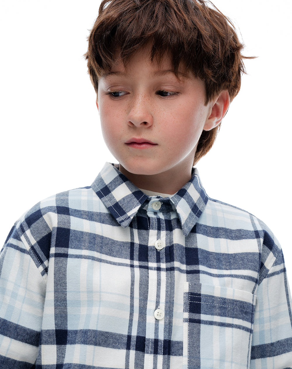 Camisa relaxed manga larga azul con cuadros niño