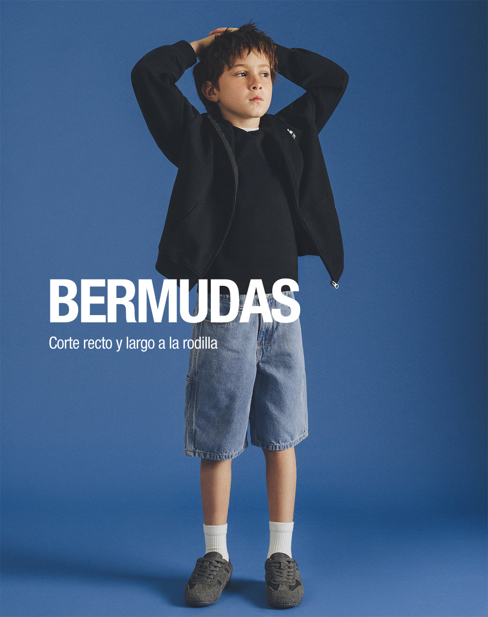 Bermuda denim regular algodón índigo medio niño