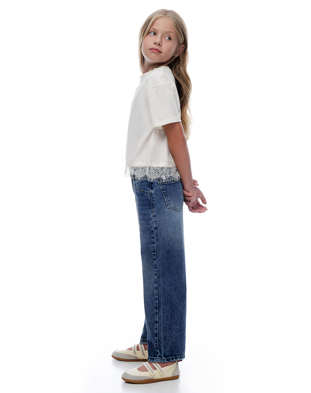 Jean straight tiro medio índigo oscuro niña