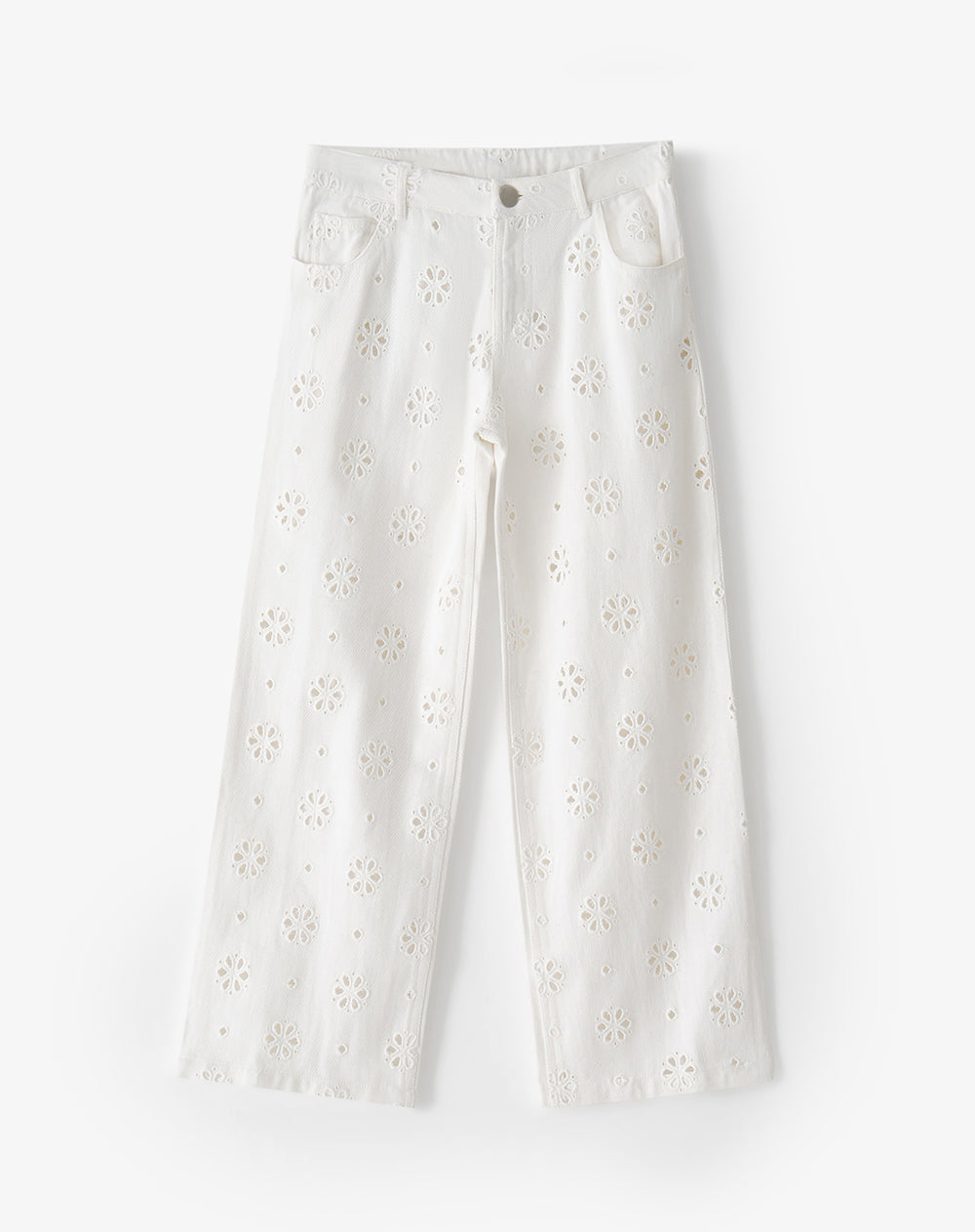 Pantalón wide leg tiro medio drill blanco niña