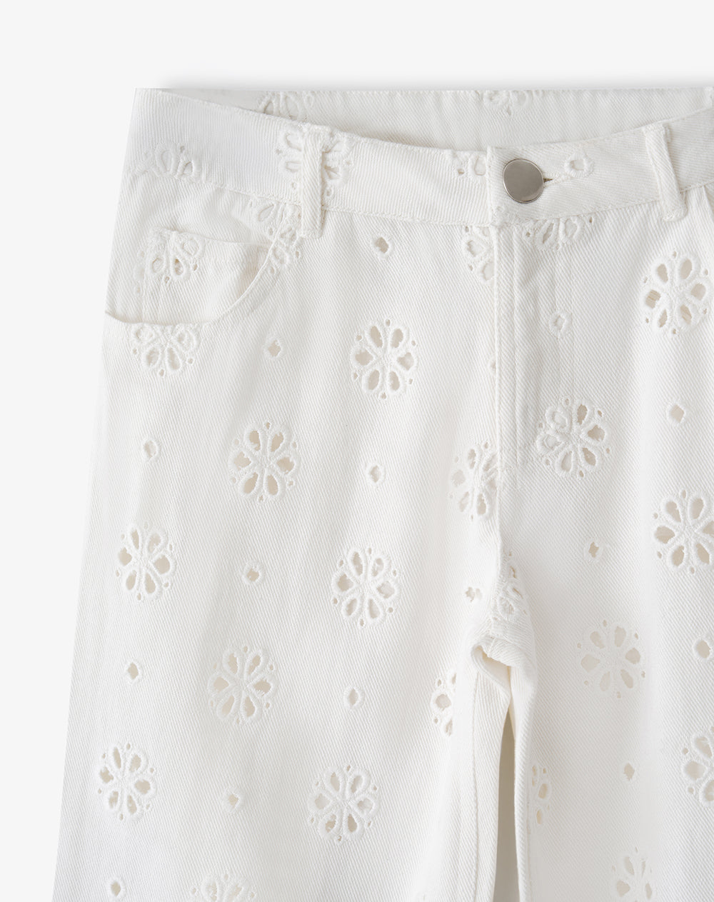 Pantalón wide leg tiro medio drill blanco niña