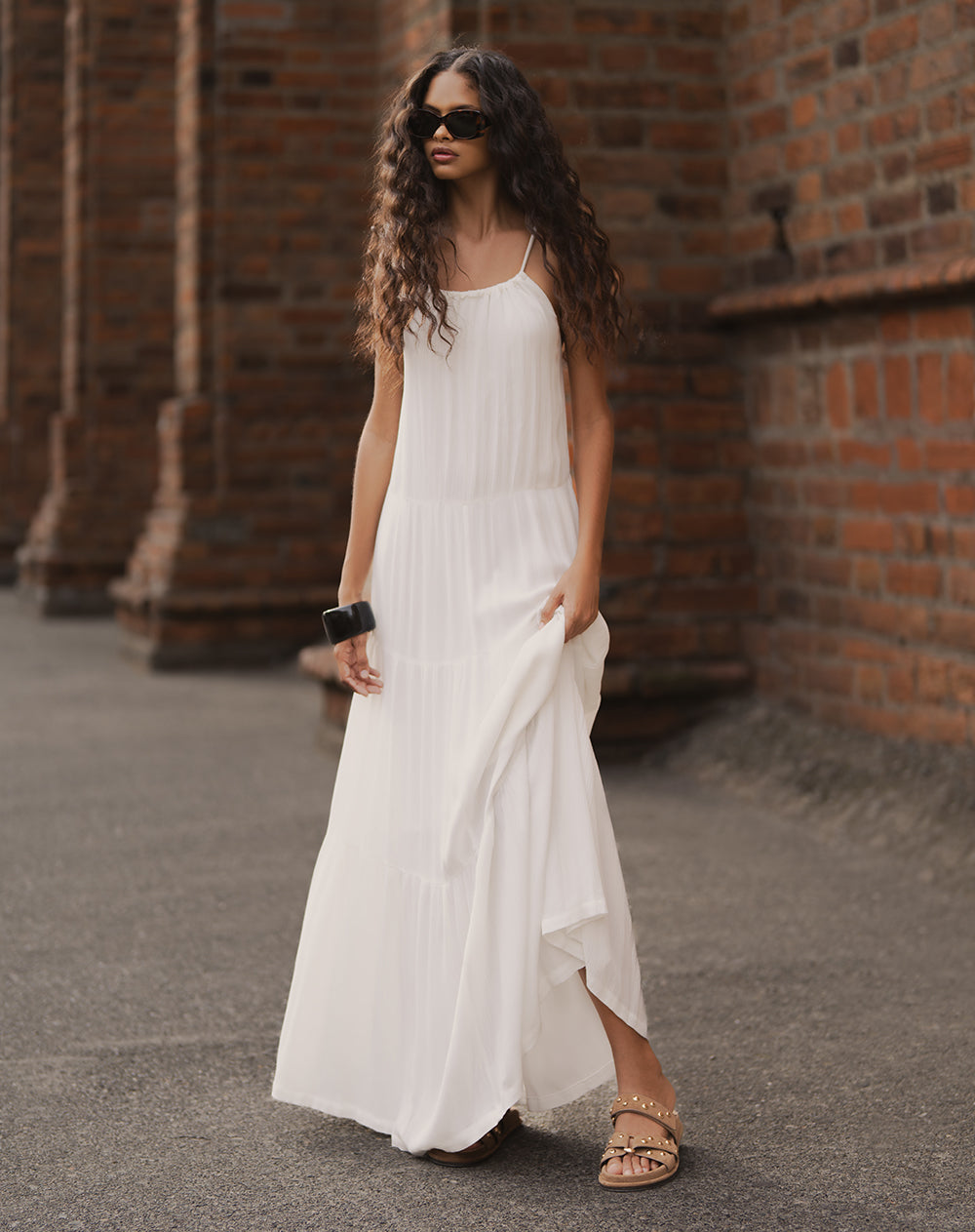 Vestido largo bloques blanco mujer