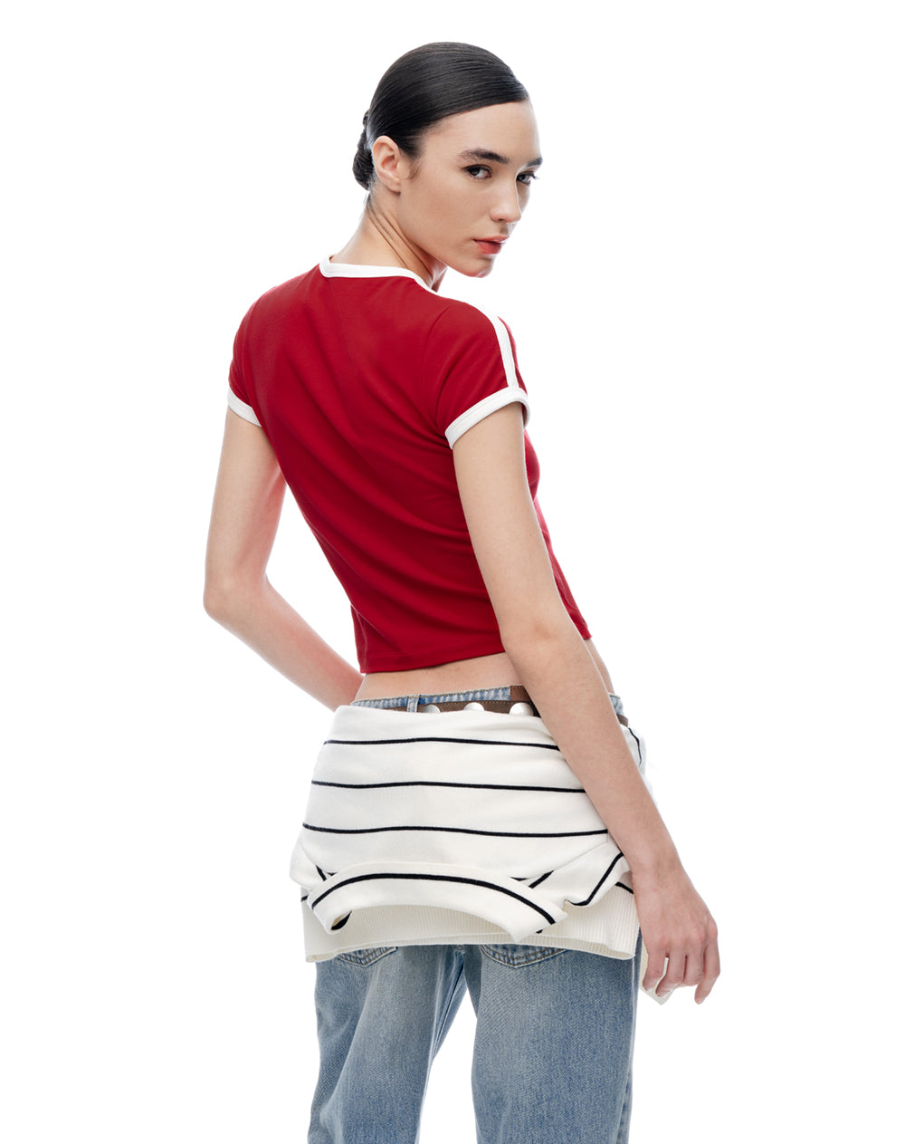 Camiseta slim manga corta roja mujer