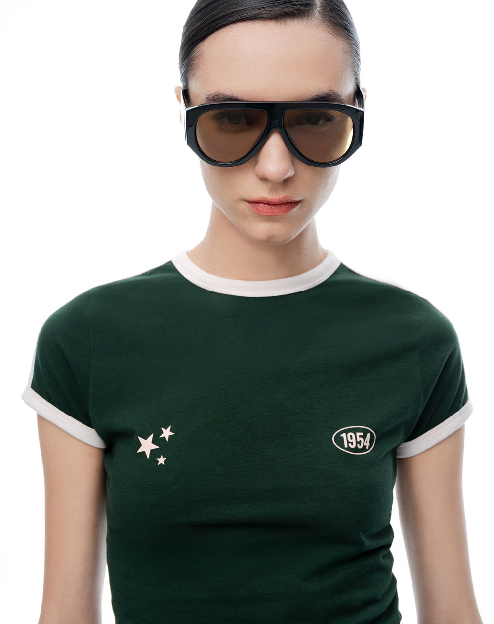 Camiseta slim manga corta verde mujer