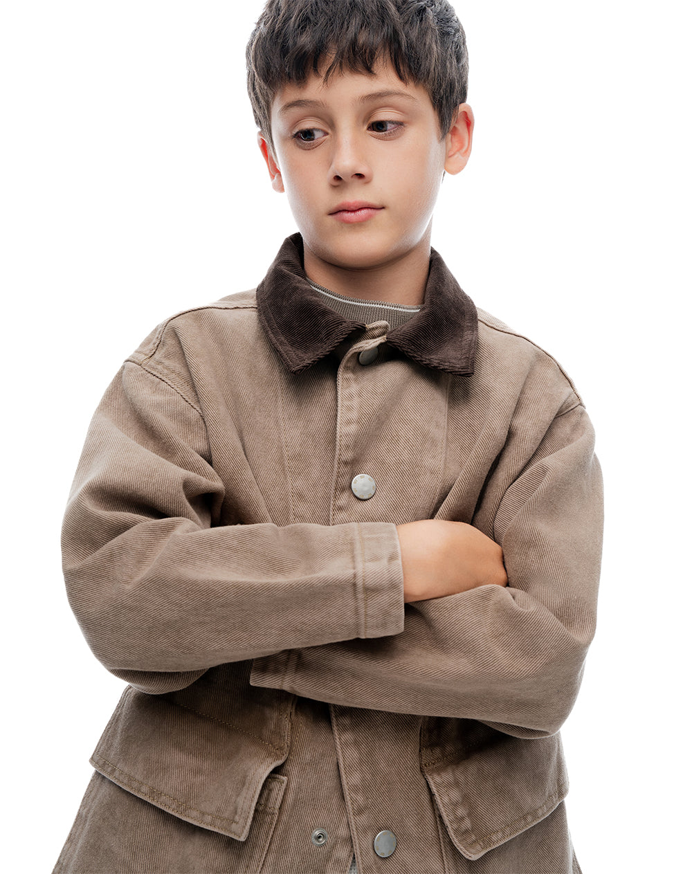 Chaqueta regular sin capucha drill denim habano niño