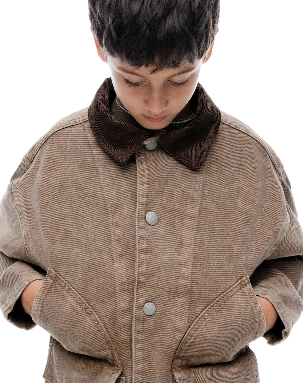 Chaqueta regular sin capucha drill denim habano niño