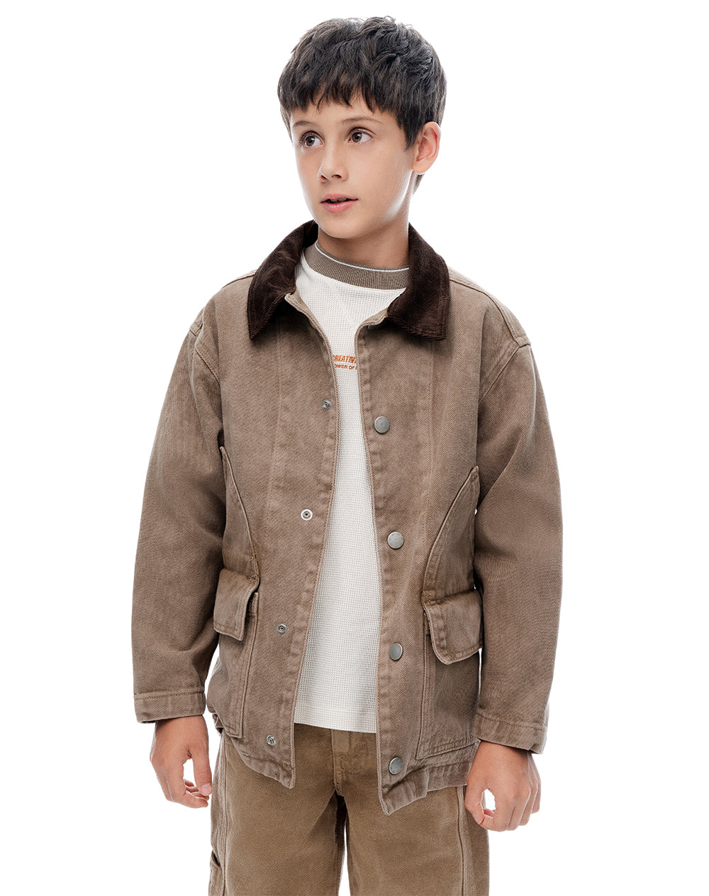 Chaqueta regular sin capucha drill denim habano niño