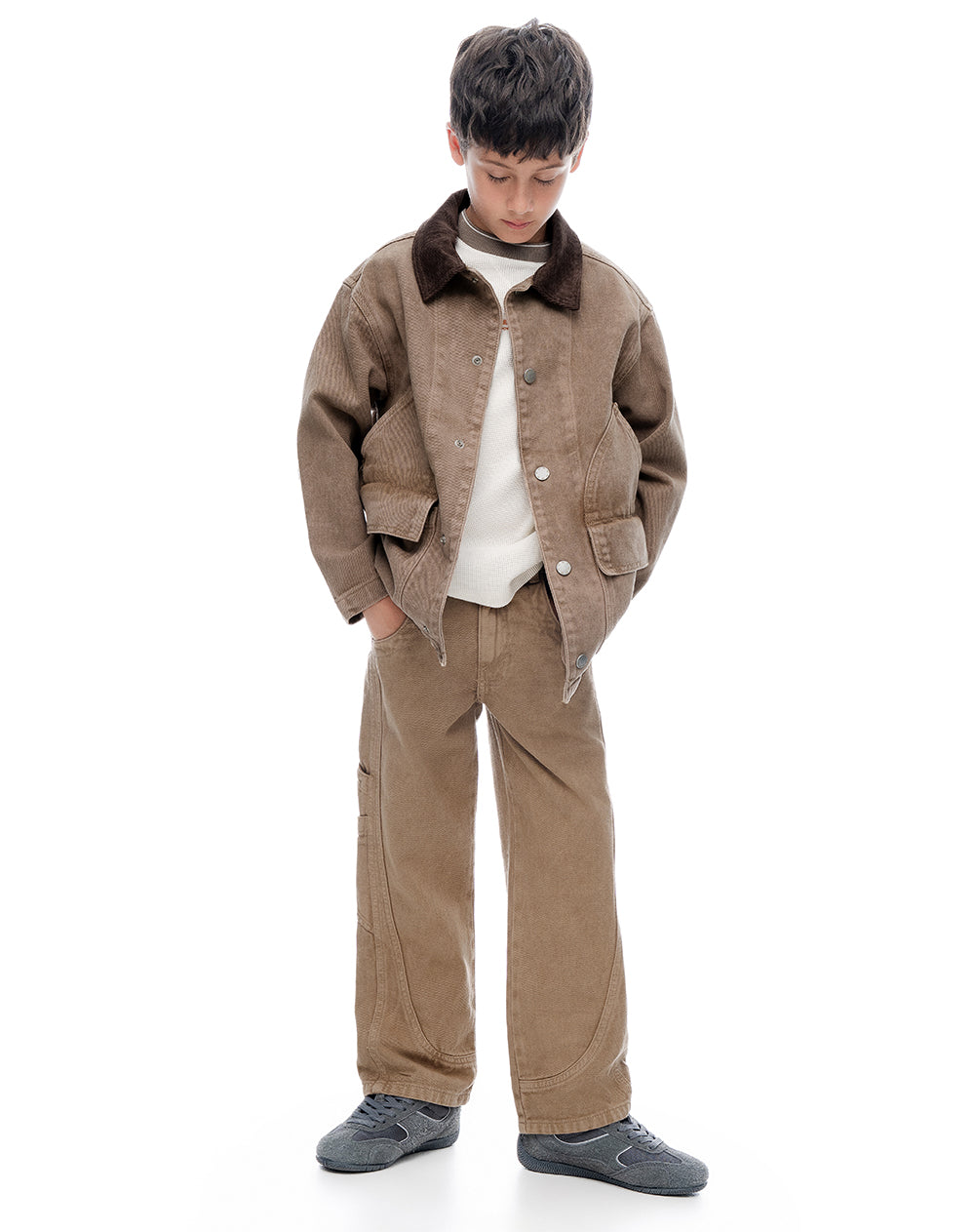 Chaqueta regular sin capucha drill denim habano niño