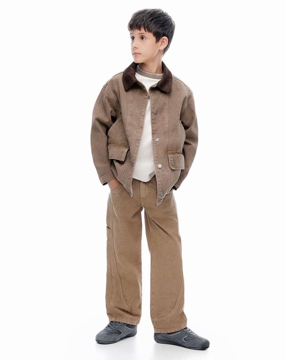 Pantalón regular drill denim habano niño