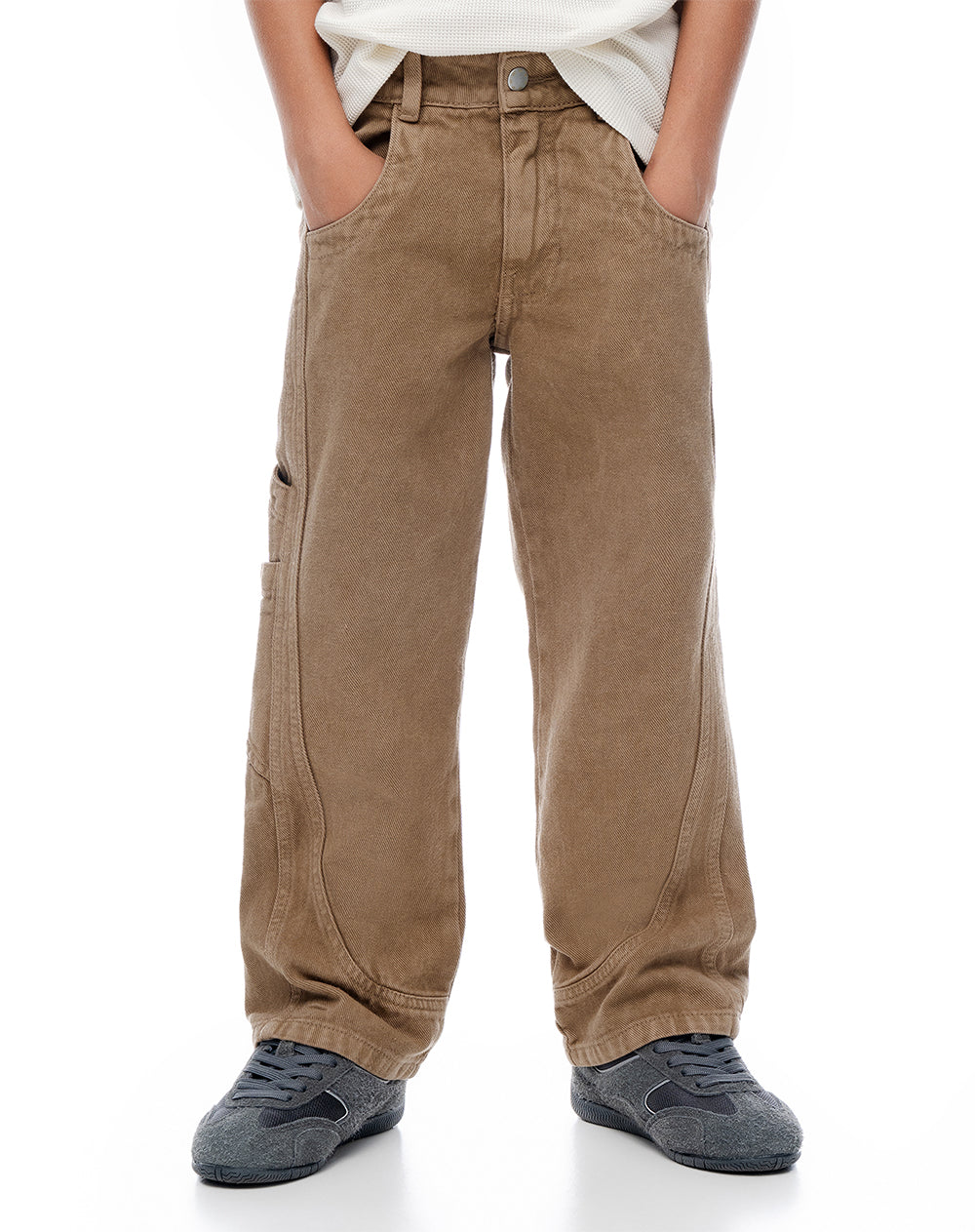 Pantalón regular drill denim habano niño