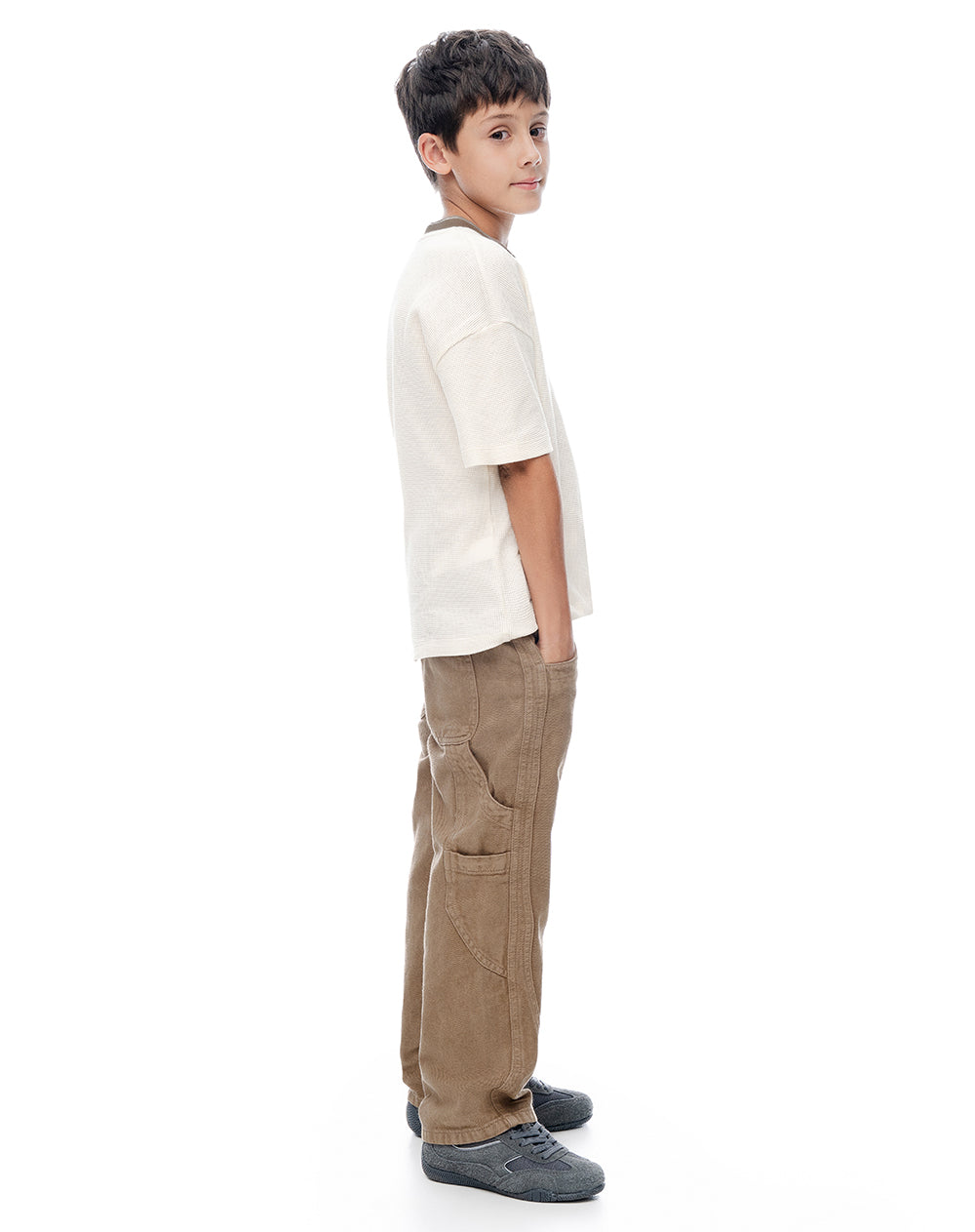 Pantalón regular drill denim habano niño