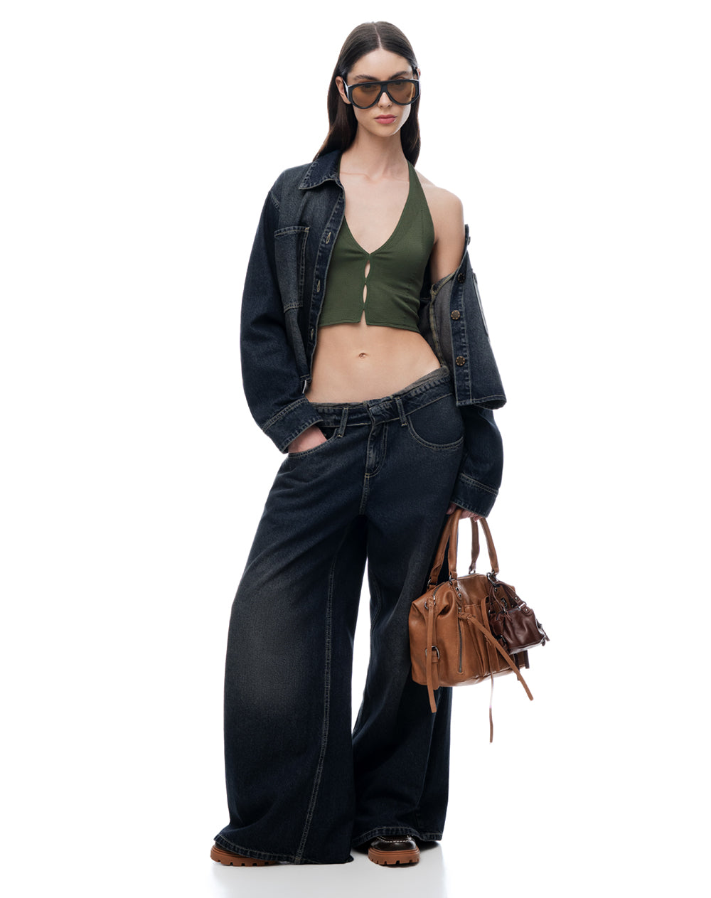 Crop top halter slim seamless verde mujer