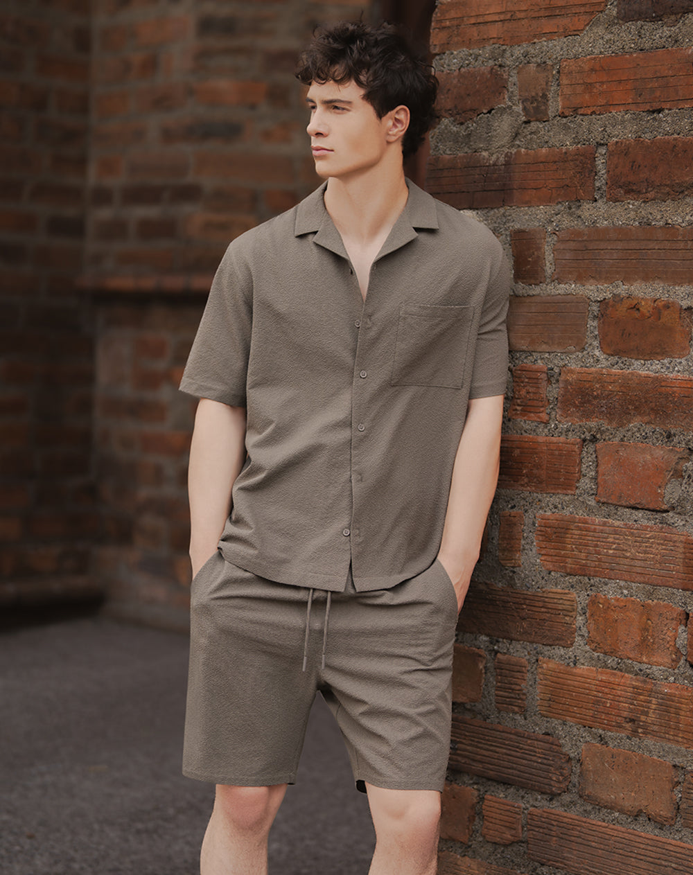 Pantaloneta de baño regular café hombre