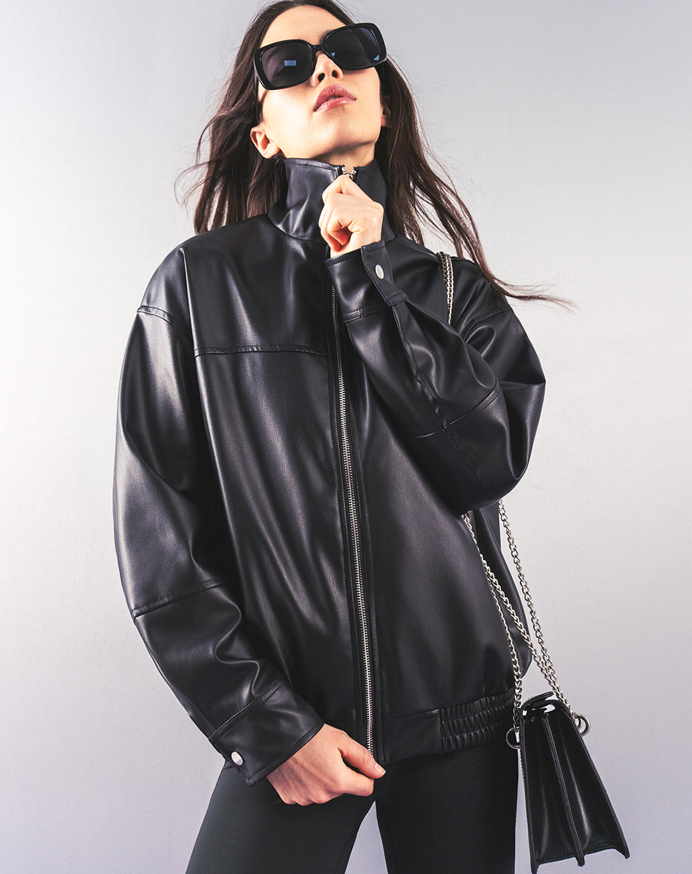 Chaqueta oversize sin capucha negra mujer