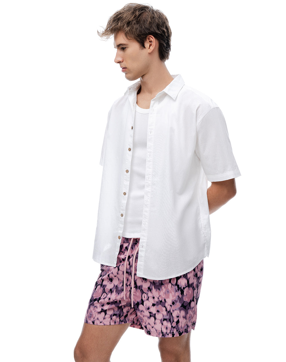 Pantaloneta rosado estampado hombre