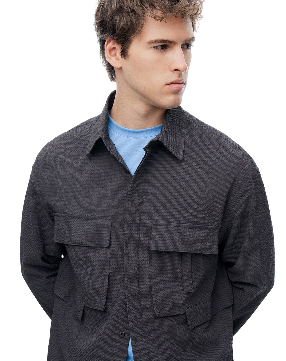 Camisa regular manga larga morada hombre