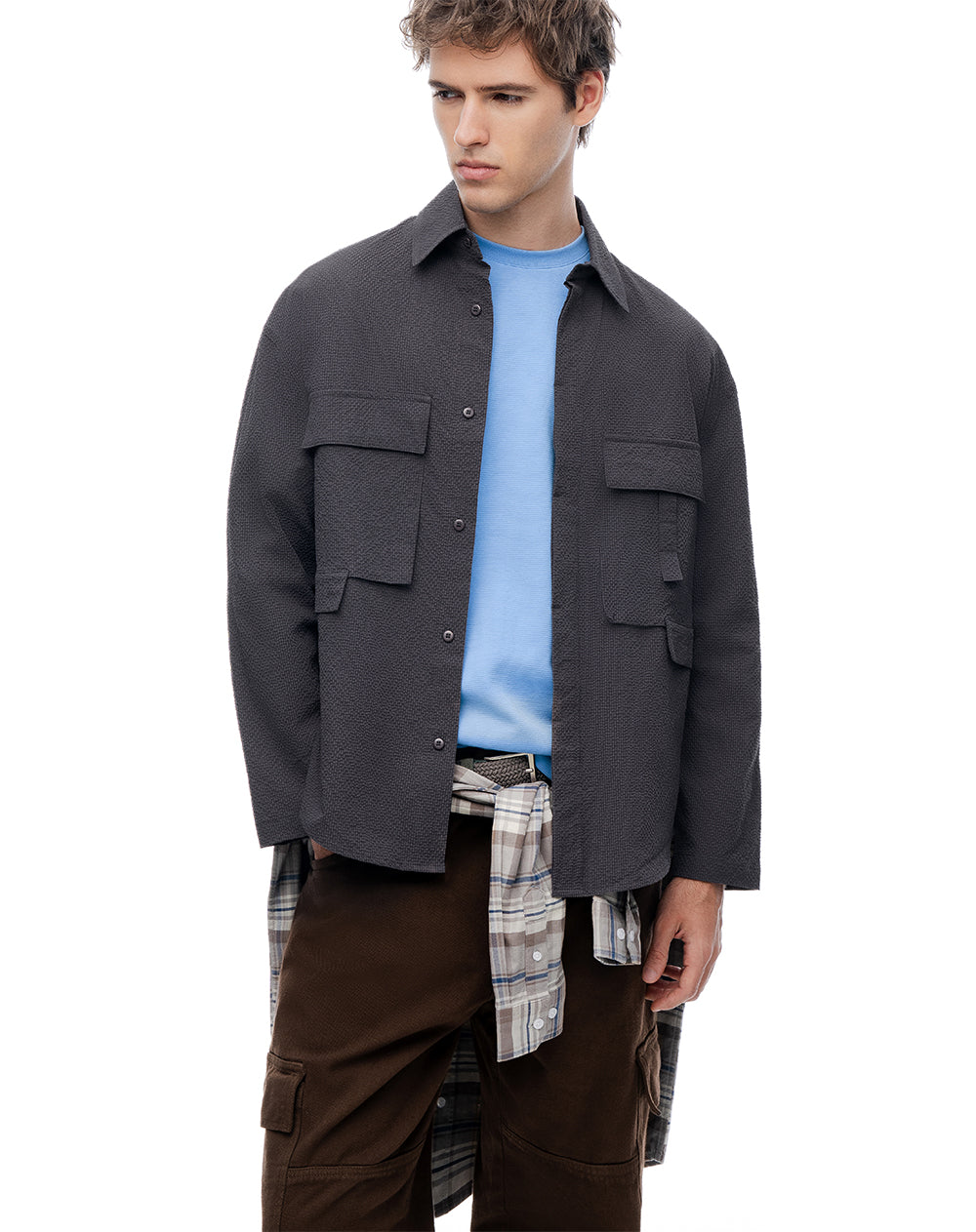Camisa regular manga larga morada hombre
