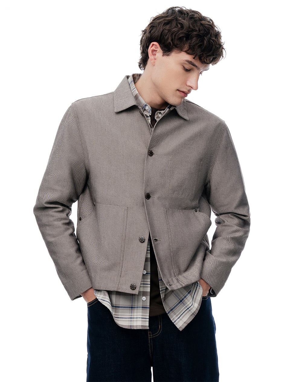 Chaqueta regular café hombre