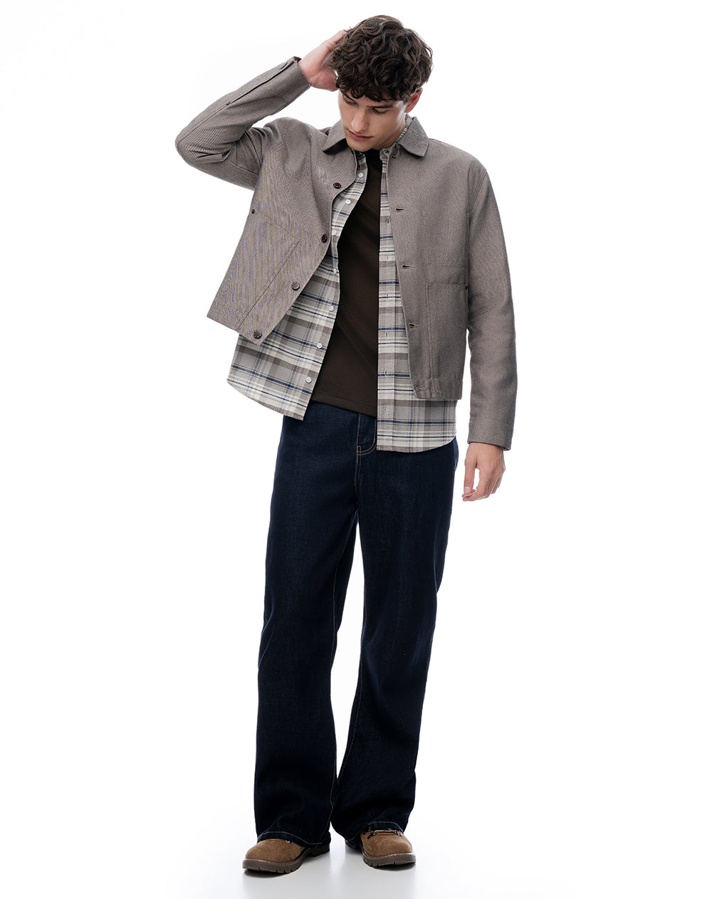 Chaqueta regular café hombre