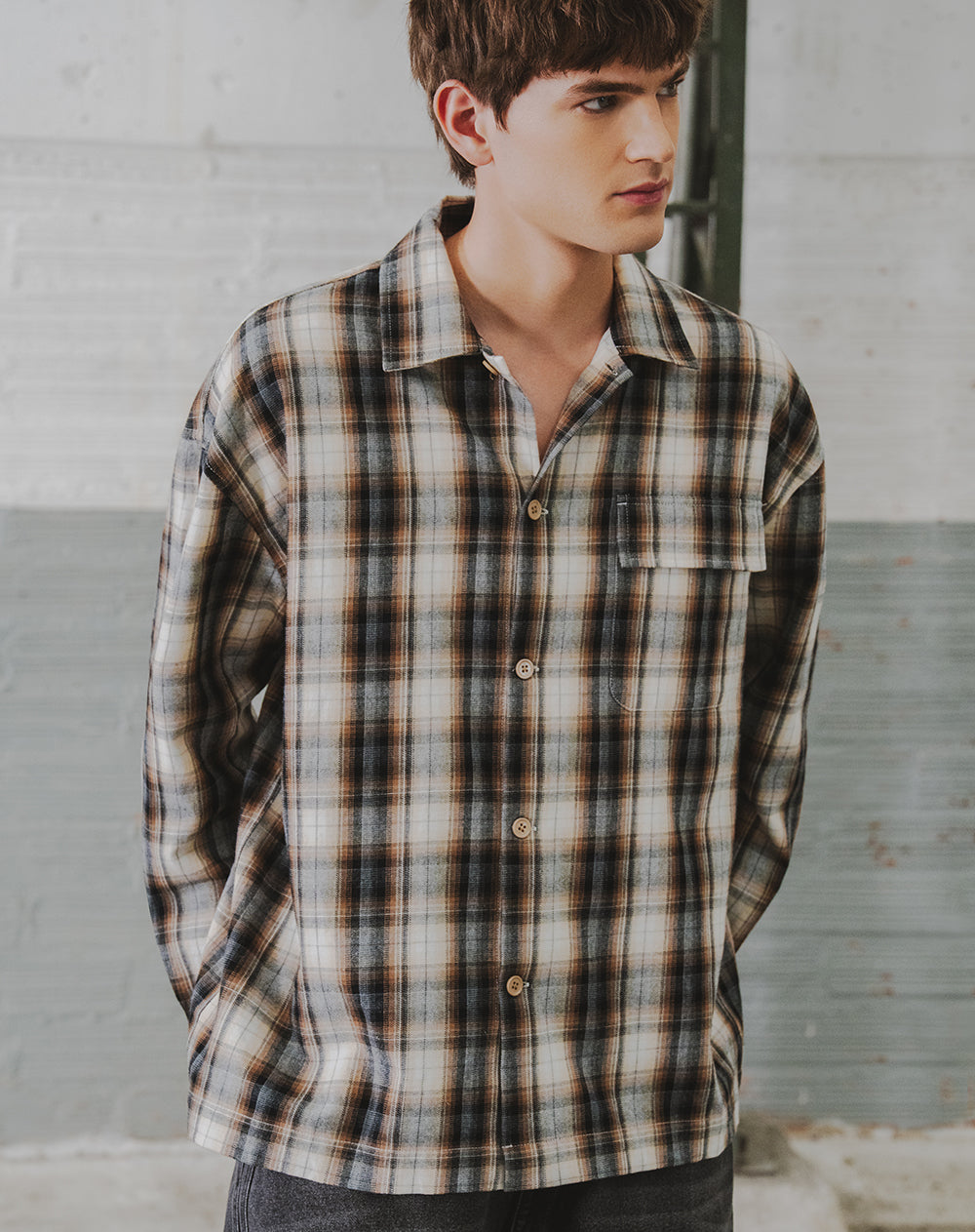 Camisa oversize habana cuadros hombre