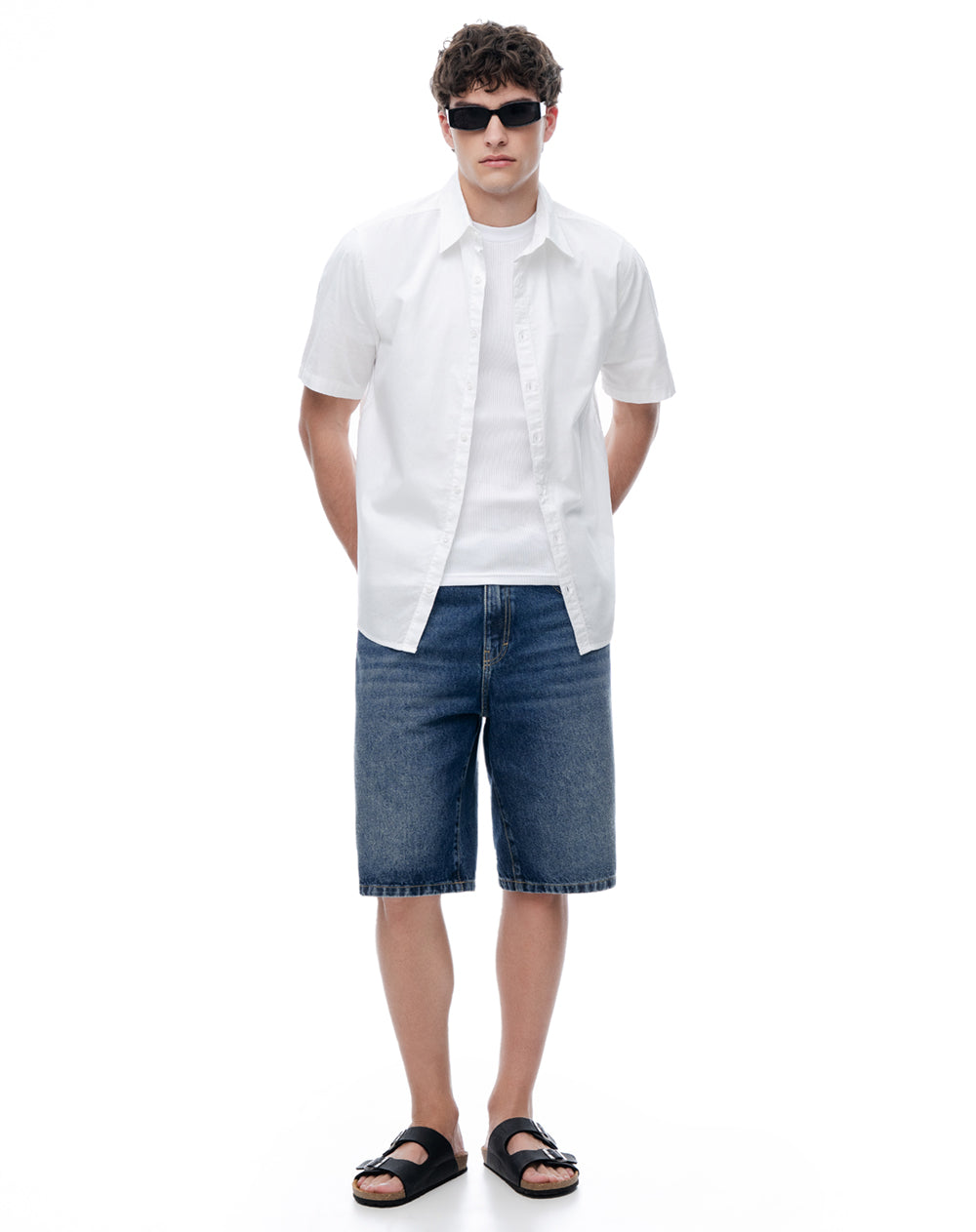 Camisa regular manga corta blanca hombre