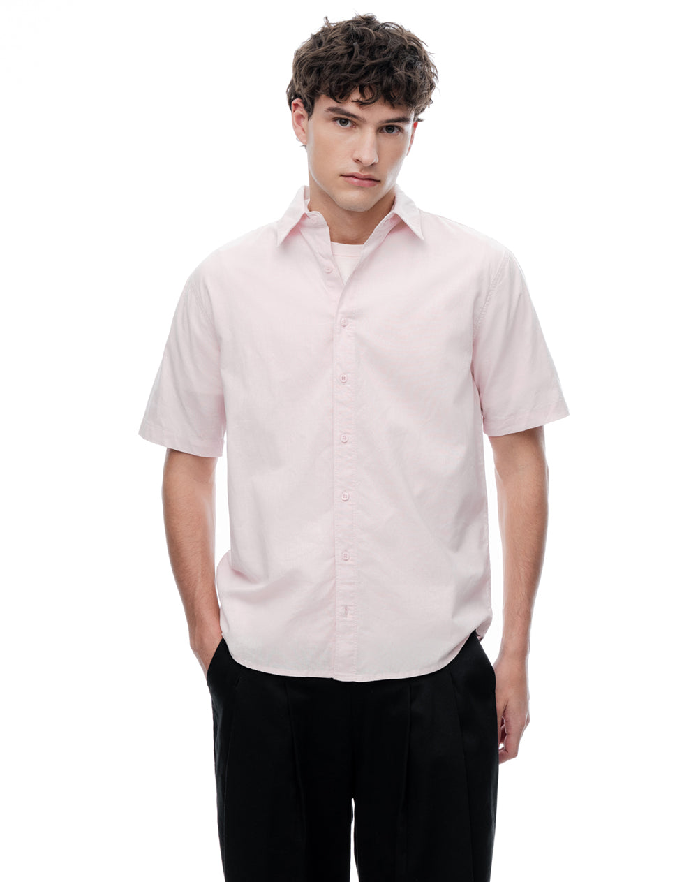 Camisa regular manga corta palo de rosa hombre