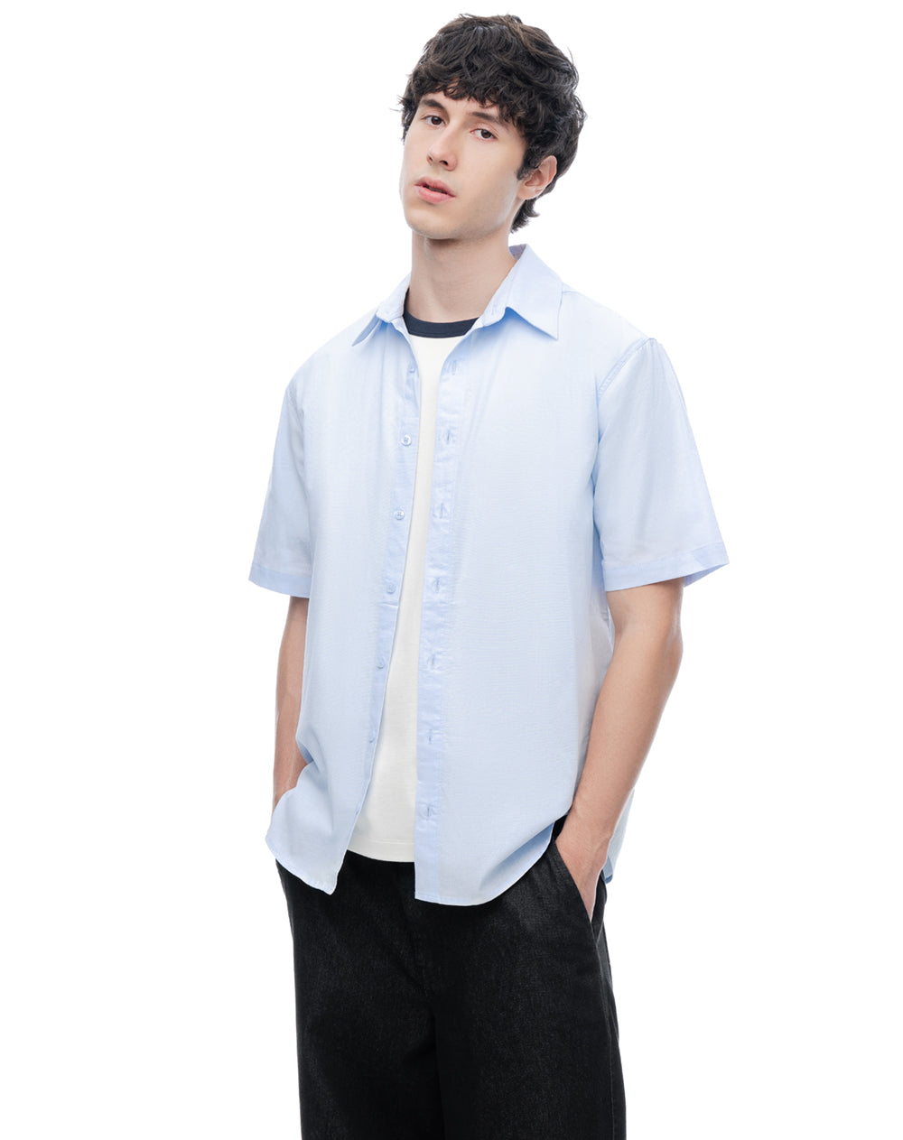 Camisa regular manga corta azul hombre