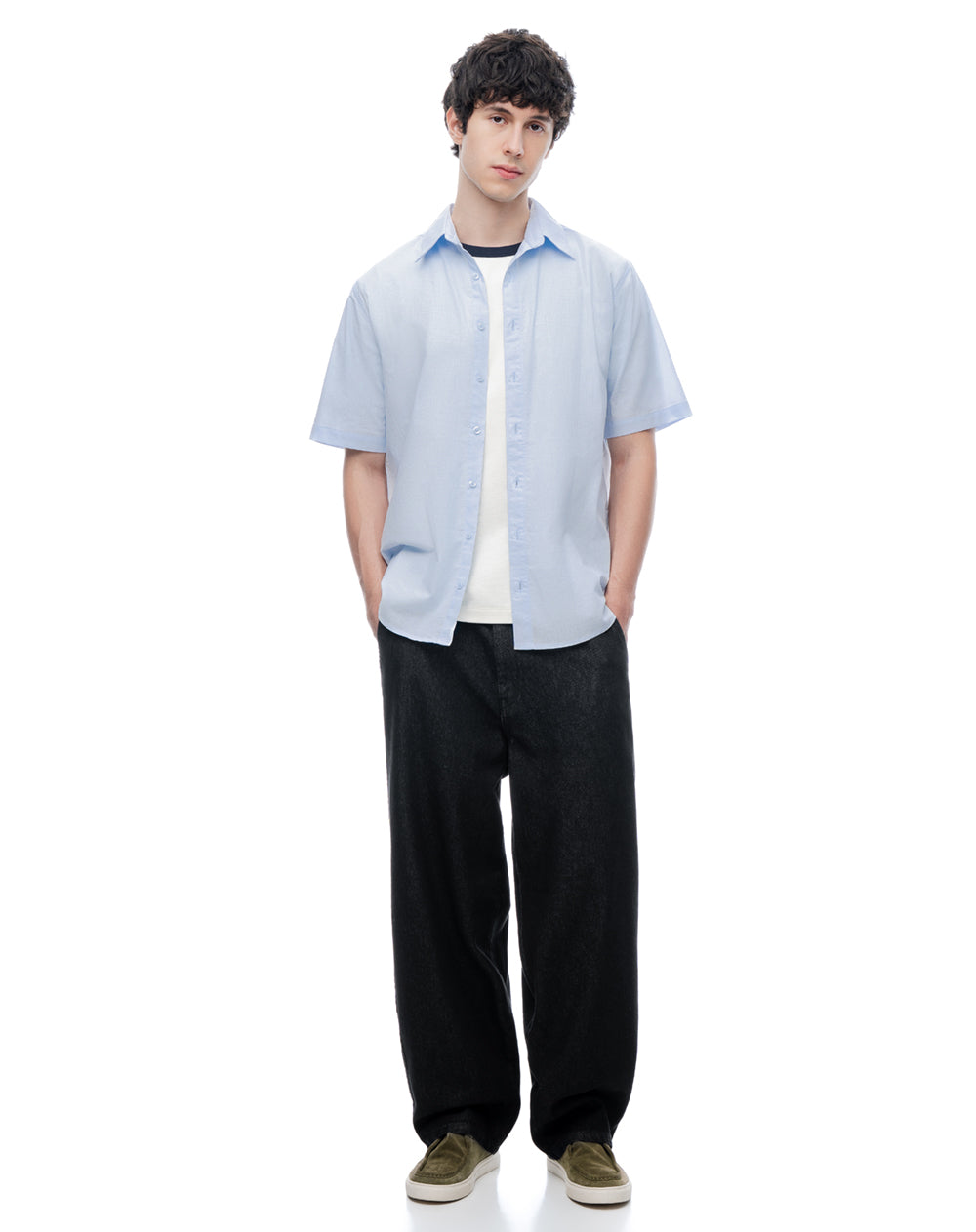 Camisa regular manga corta azul hombre