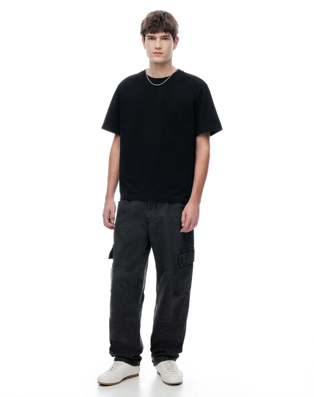 Camiseta regular manga corta negra hombre