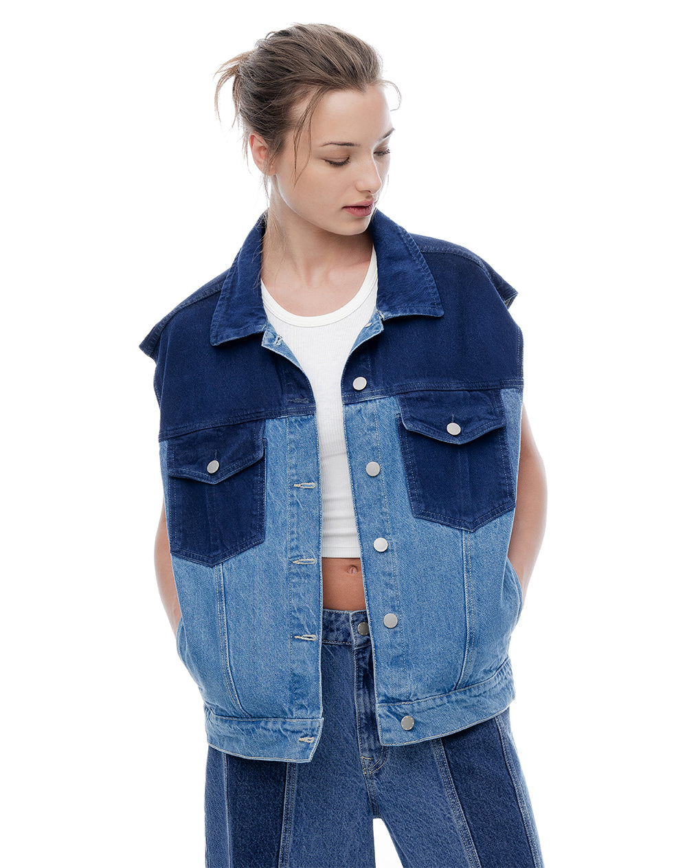 Chaleco oversized fit sin capucha indigo medio