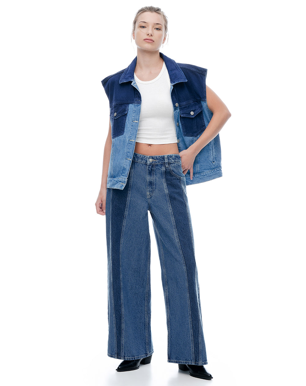 Chaleco oversized fit sin capucha indigo medio