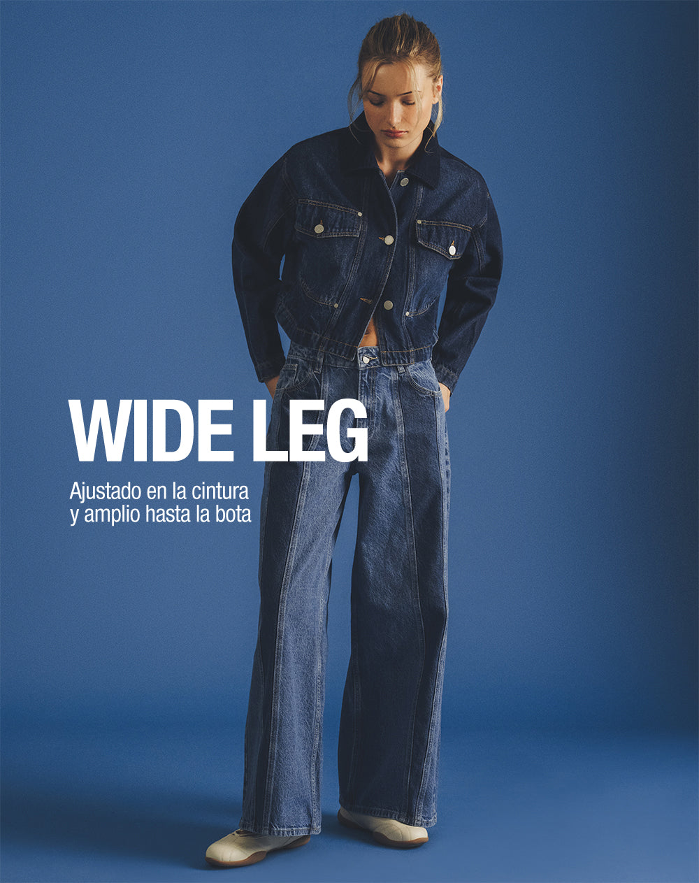 Jean wide leg tiro medio denim índigo mujer