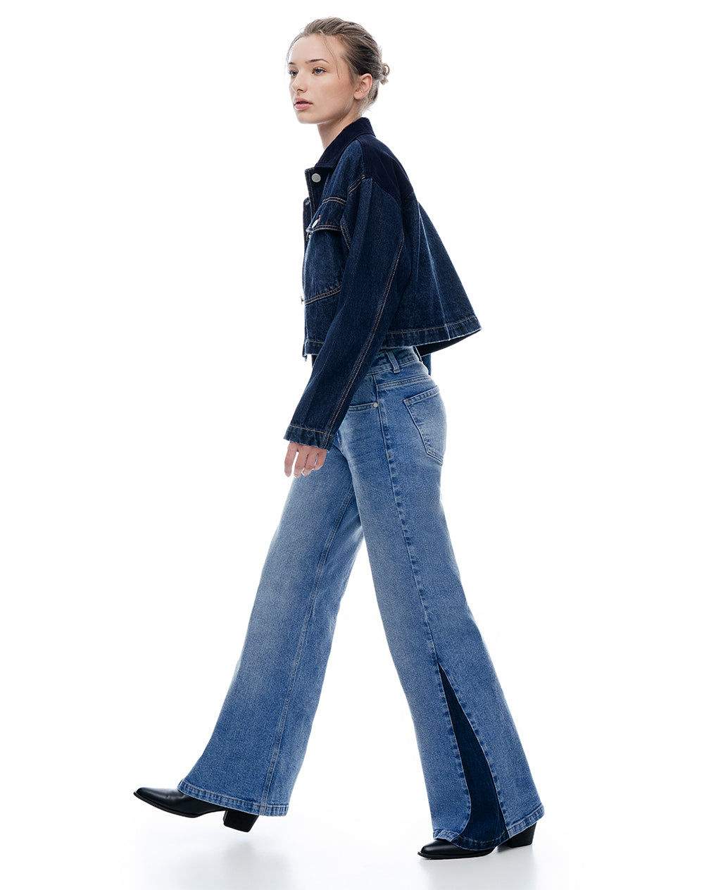 Jean flare fit tiro medio índigo