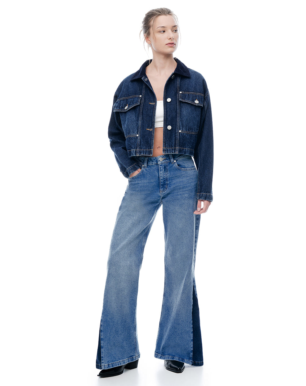 Jean flare fit tiro medio índigo