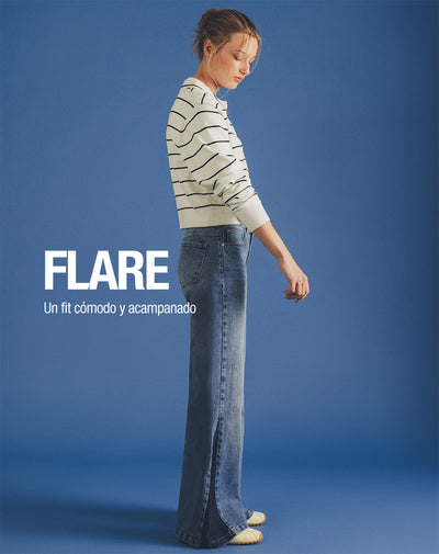 Jean flare tiro medio índigo