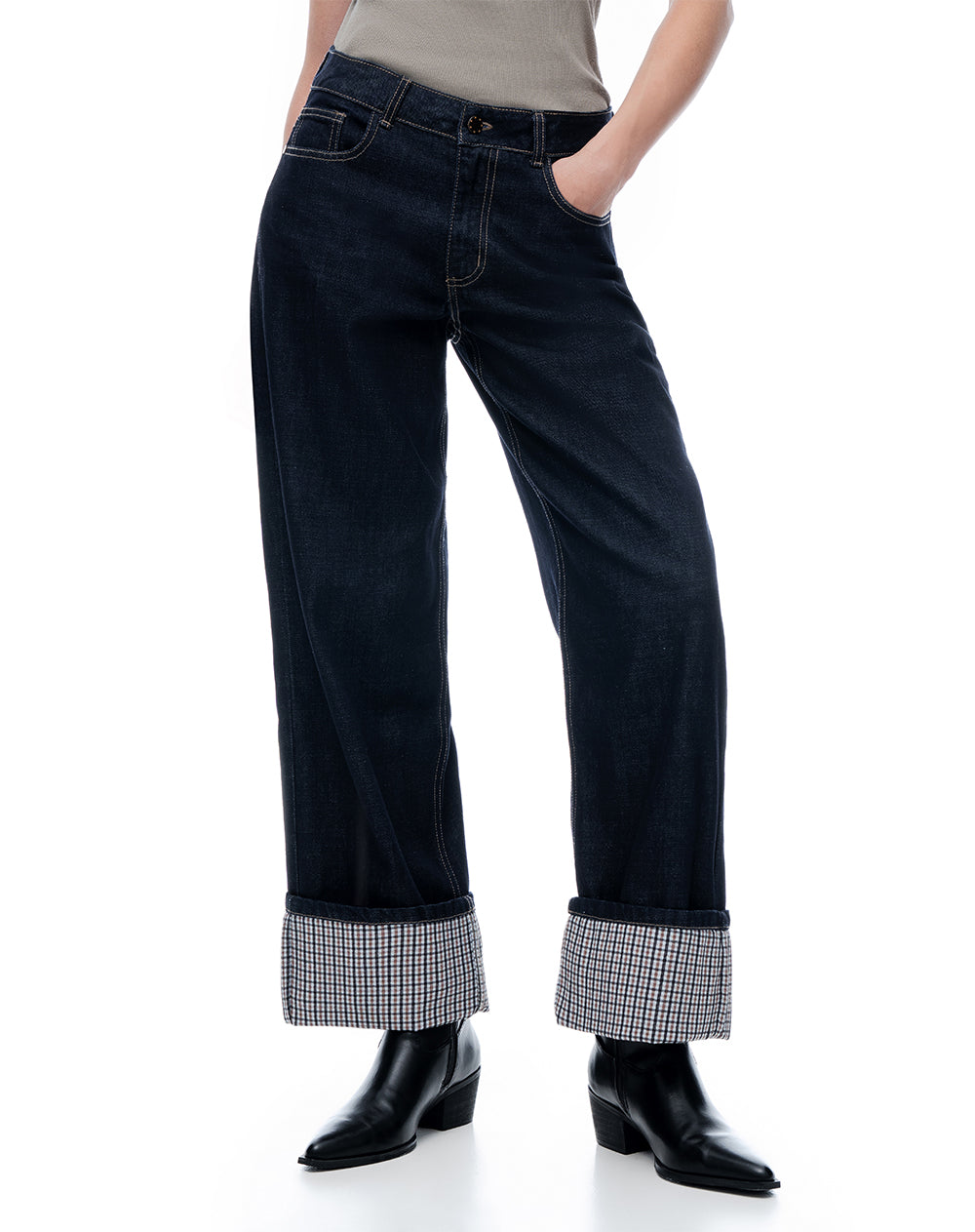 Jean straight fit tiro medio índigo oscuro