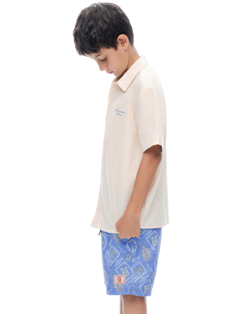 Short pantaloneta azul estampado niño