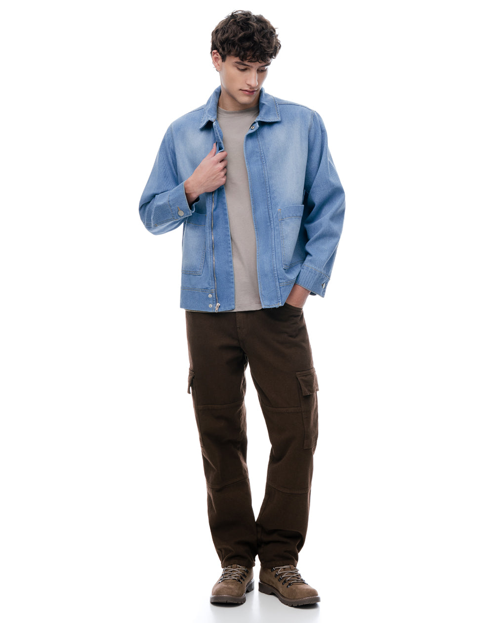Chaqueta regular sin capucha índigo medio hombre