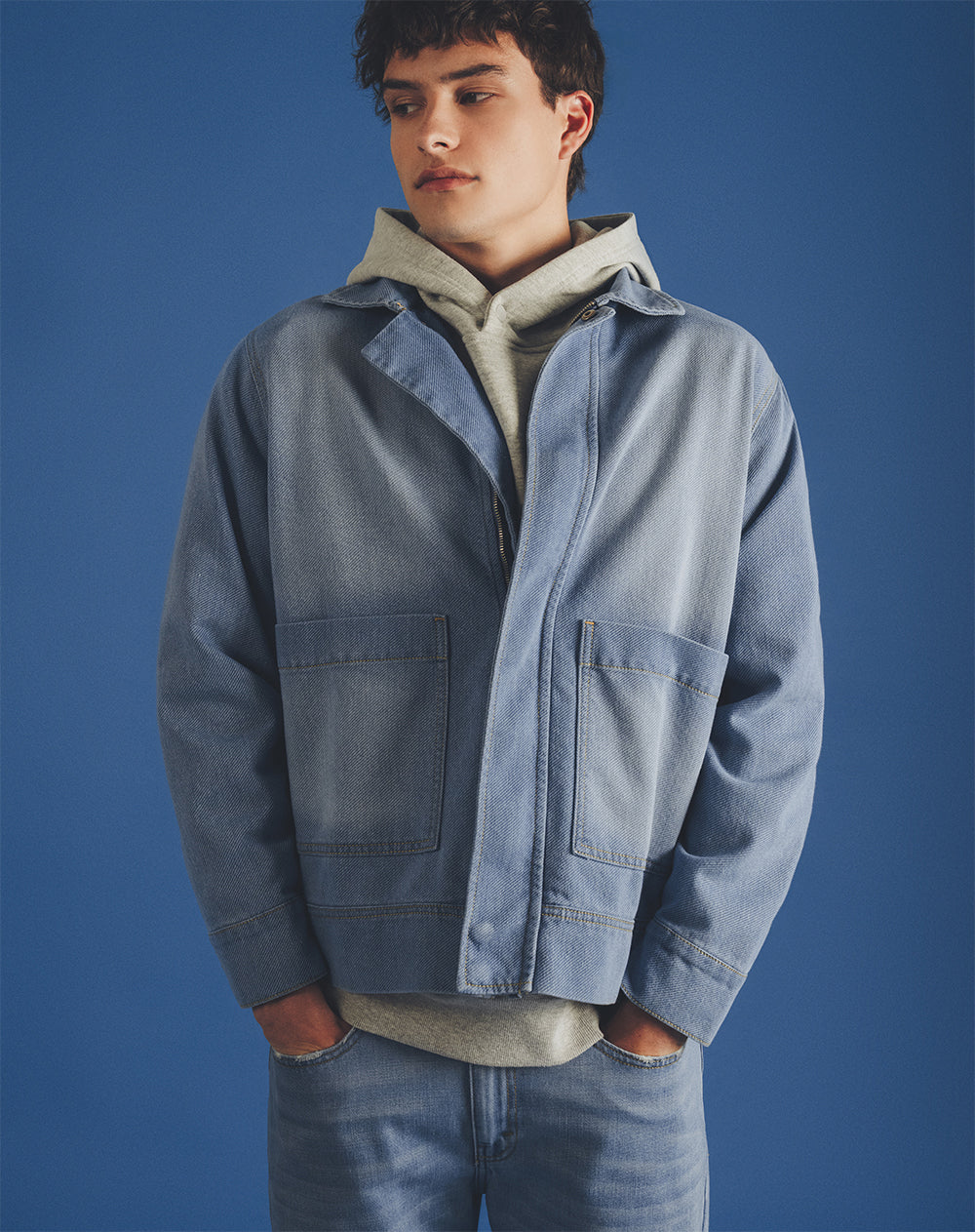 Chaqueta regular sin capucha índigo medio hombre