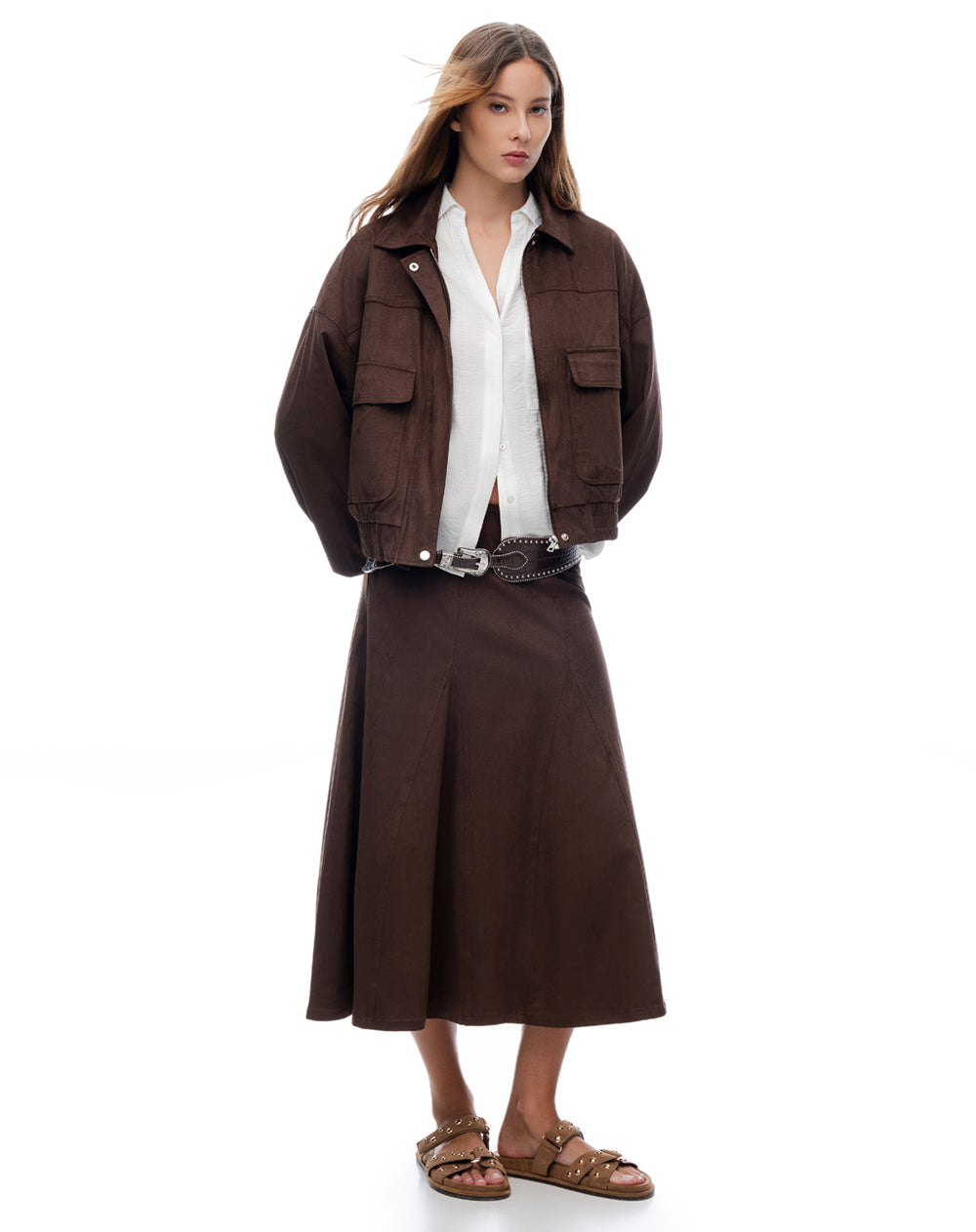 Chaqueta regular sin capucha chocolate mujer