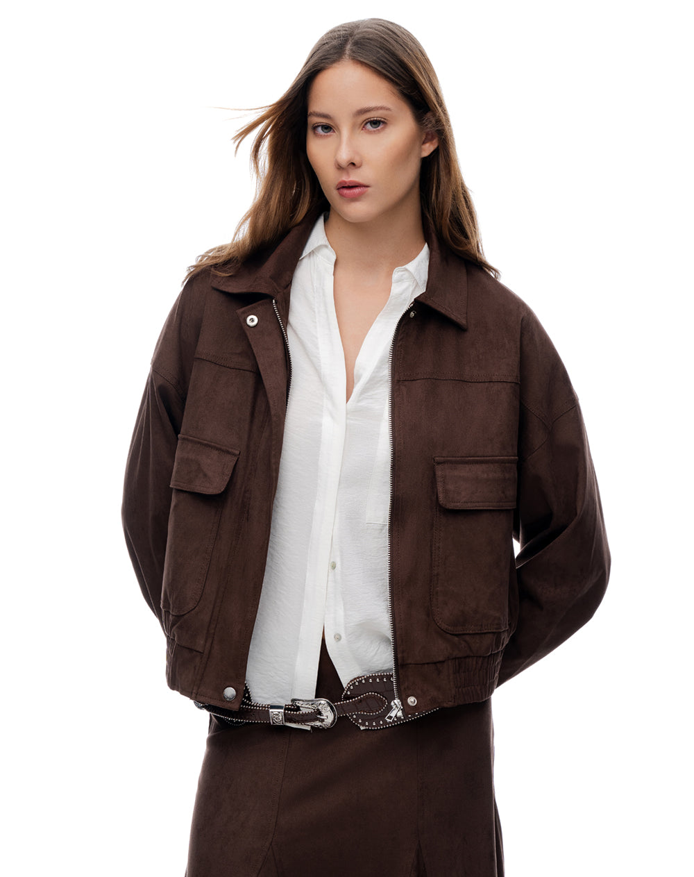 Chaqueta regular sin capucha chocolate mujer